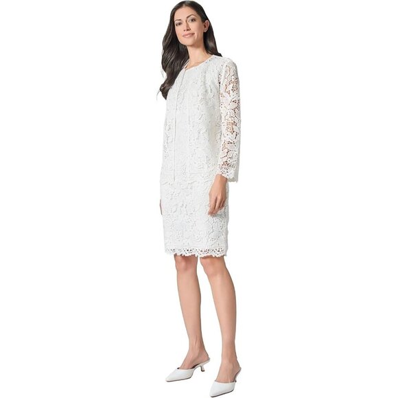 Women's Lace 3 Quarter Sleeve Open Cardigan Petite Size 4 Crew Neck White - Picture 2 of 3